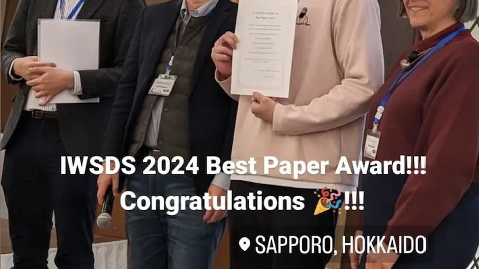 🎉 Our work received the Best Paper Award at IWSDS 2024